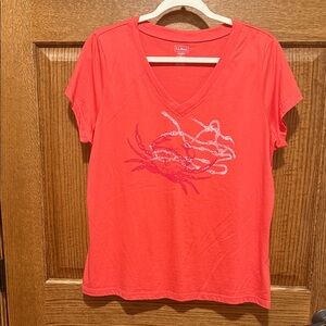 L.L. Bean Supima Cotton  Coral Graphic V-Neck Tee Large NWOT